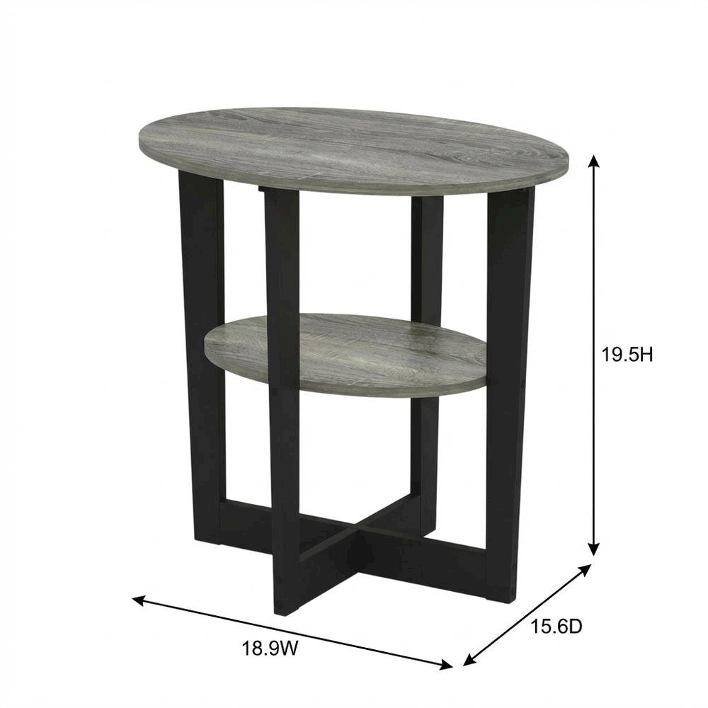 Grey oval end table with stylish French oak finish and modern design