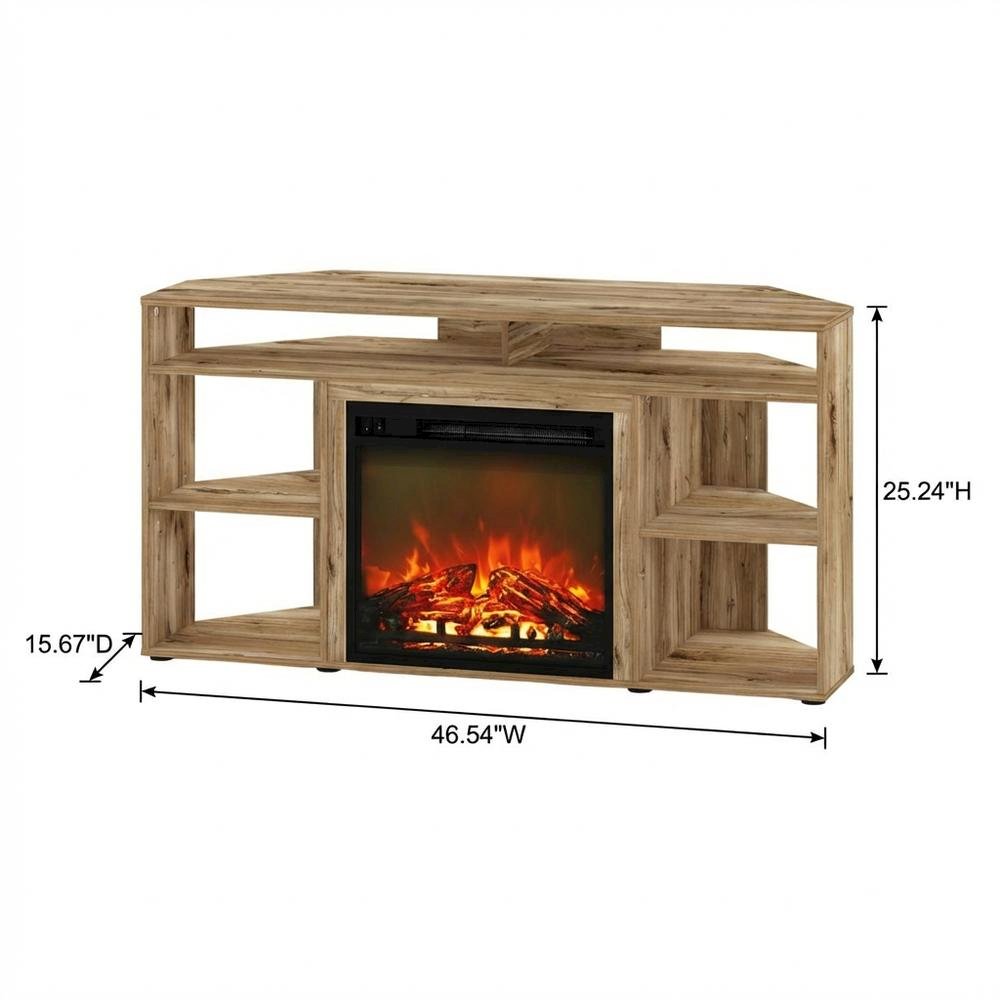 Brown Corner TV Stand with Fireplace for 55-Inch Screens in Rustic Wood Finish