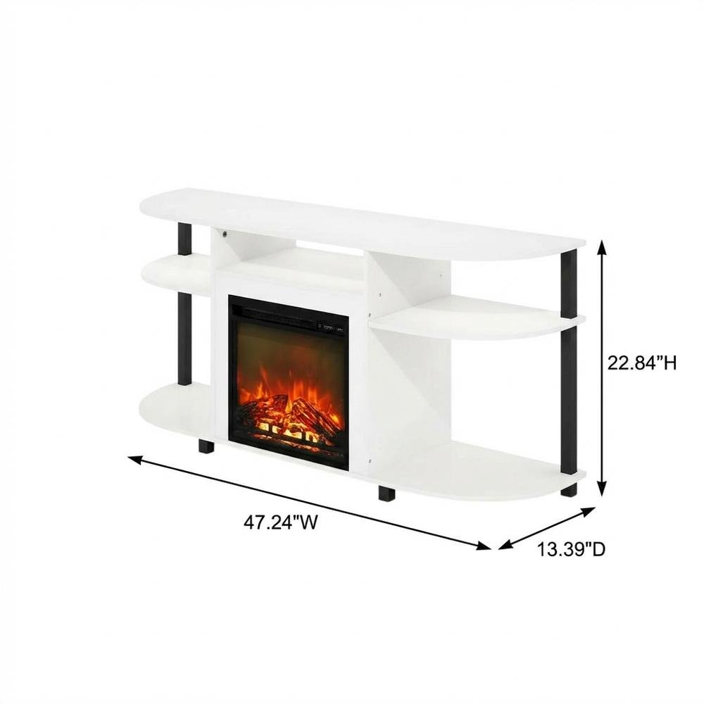 White Entertainment Center Stand with Fireplace for 55-Inch TVs, Solid Wood