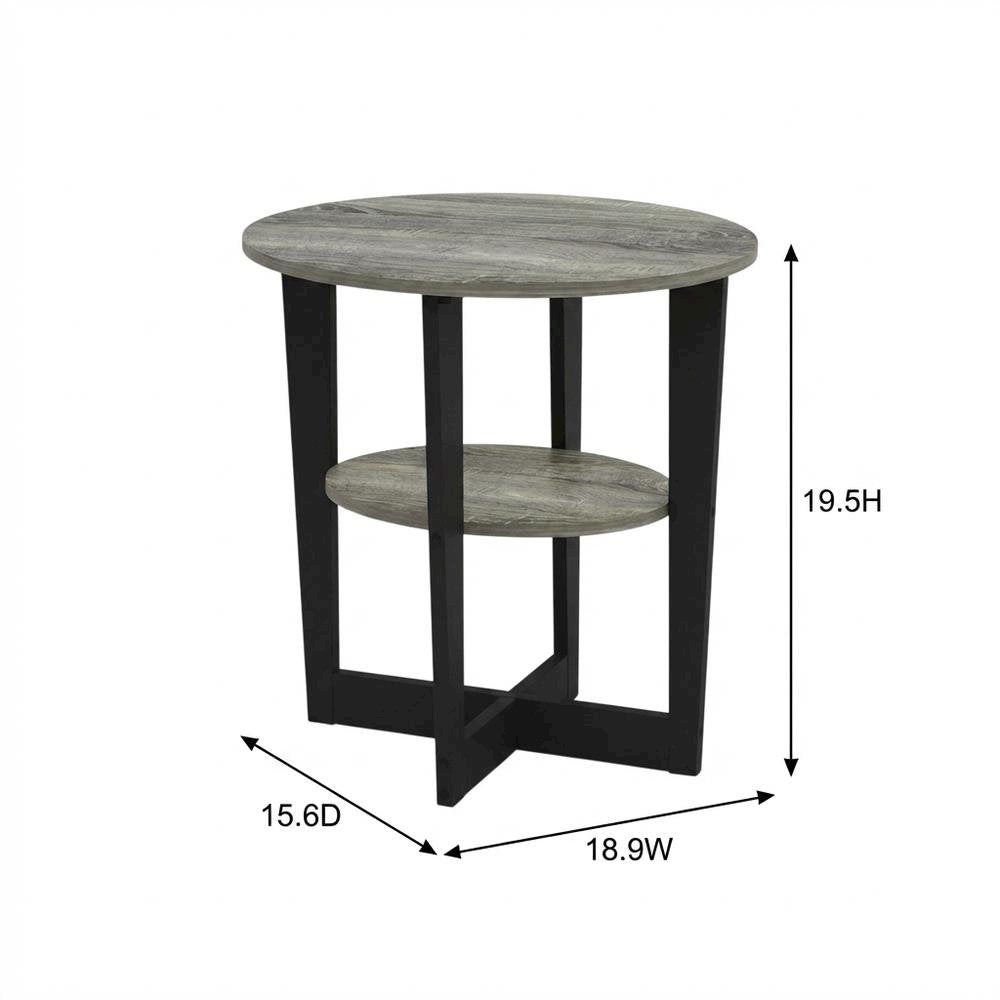 Modern French Oak Grey and Black Oval End Table Set (2)