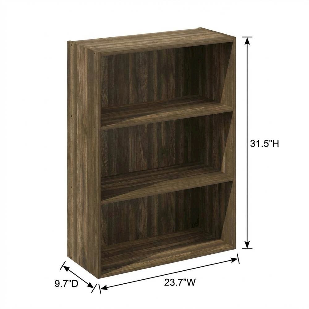 3-Tier Open Shelf Bookcase in Columbia Walnut Wood for Storage