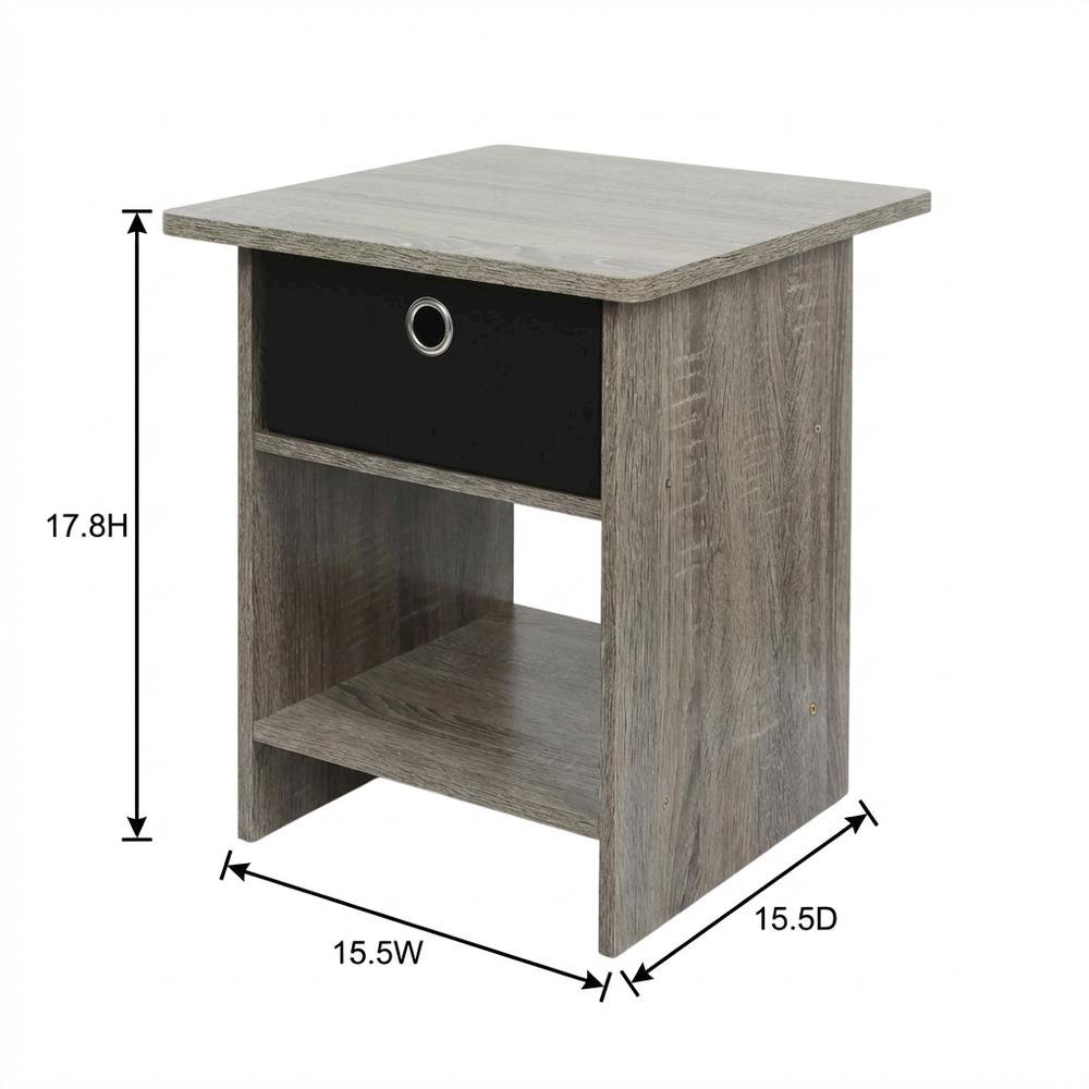 French Oak and Black Finish Nightstand with Storage Shelf and Bin Drawer