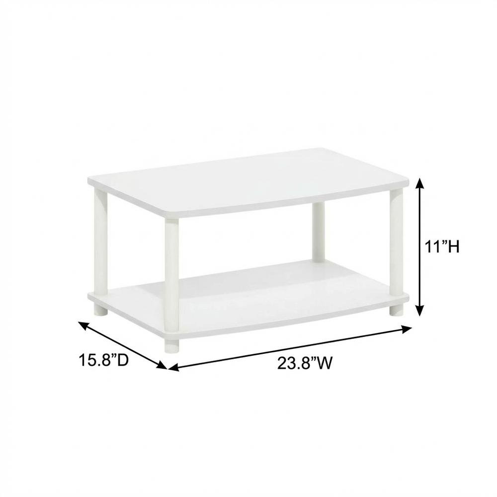 White 2-Tier Elevated TV Stand with Rubberwood Solids and Walnut Veneers