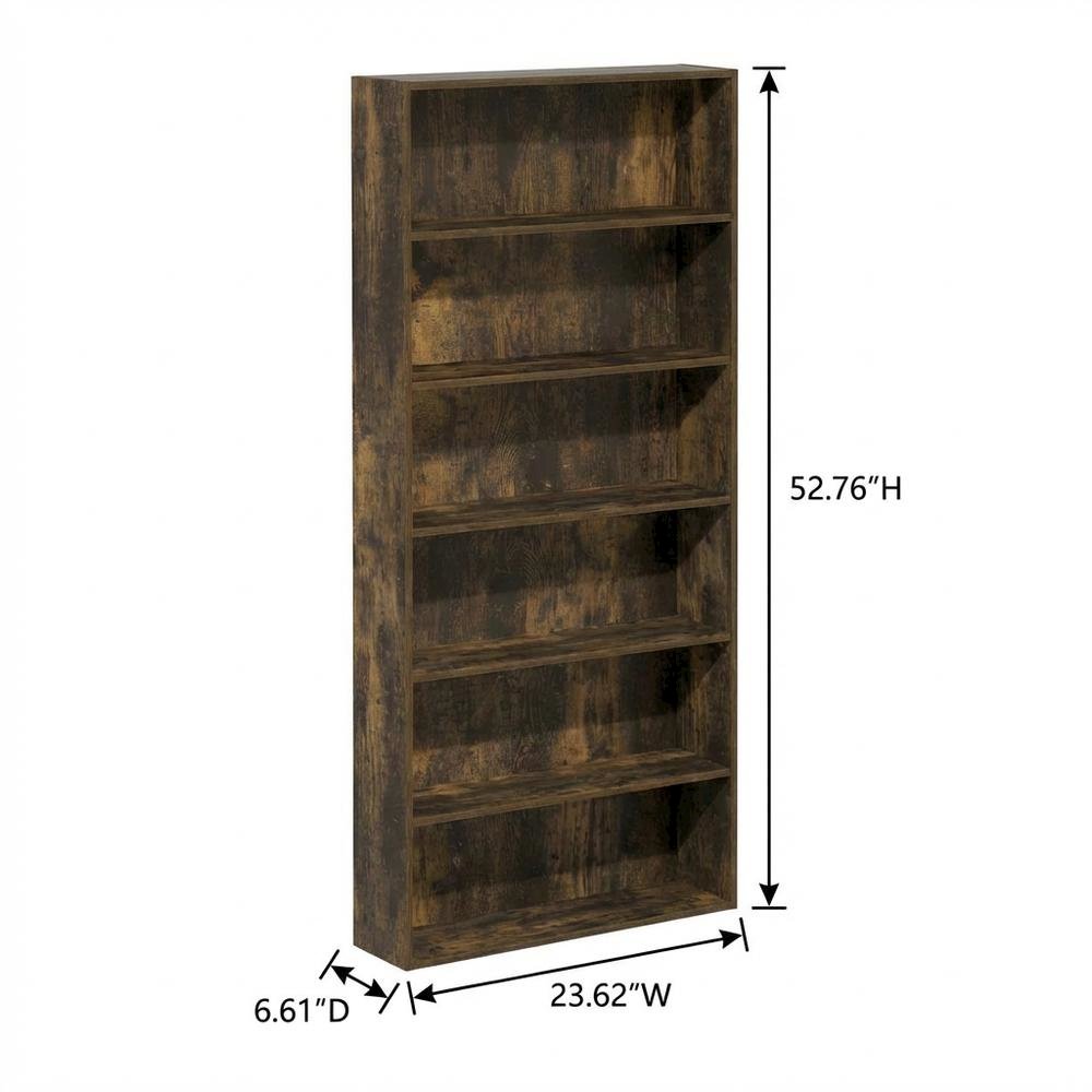 Amber Pine 6-Tier Open Shelf Bookcase with Storage Organizer