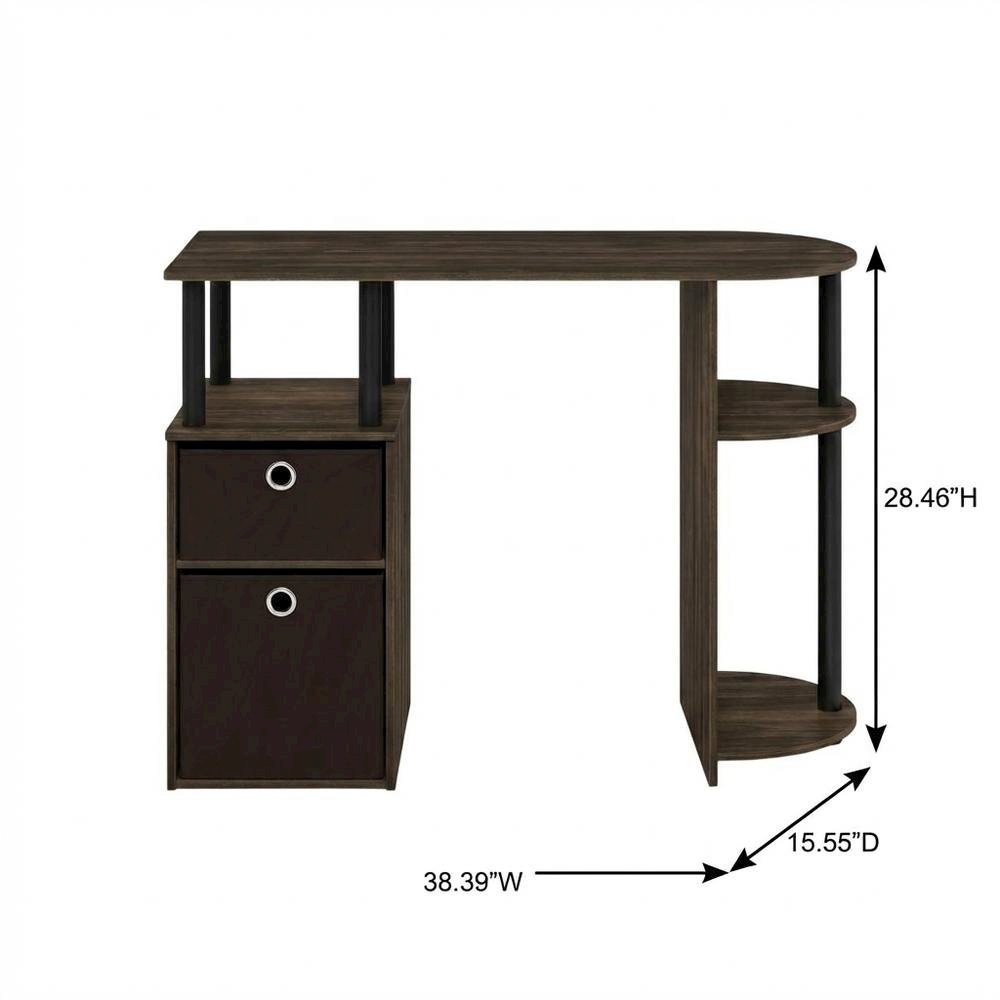 Columbia Walnut and Black Study Desk with Drawer Bins for Home Office