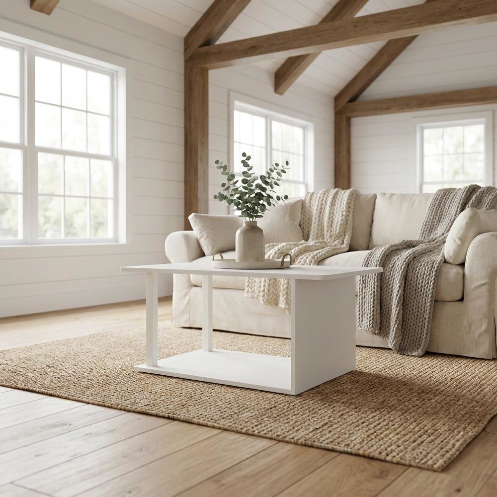 White Coffee Table with Modern Minimalist Design and Durable Construction