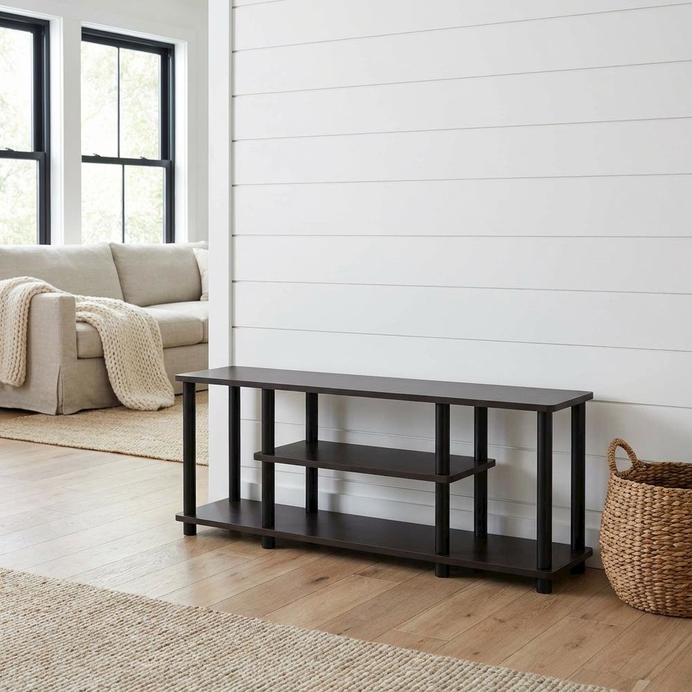 Walnut TV Stand with 3-Tier Open Storage and Modern Design