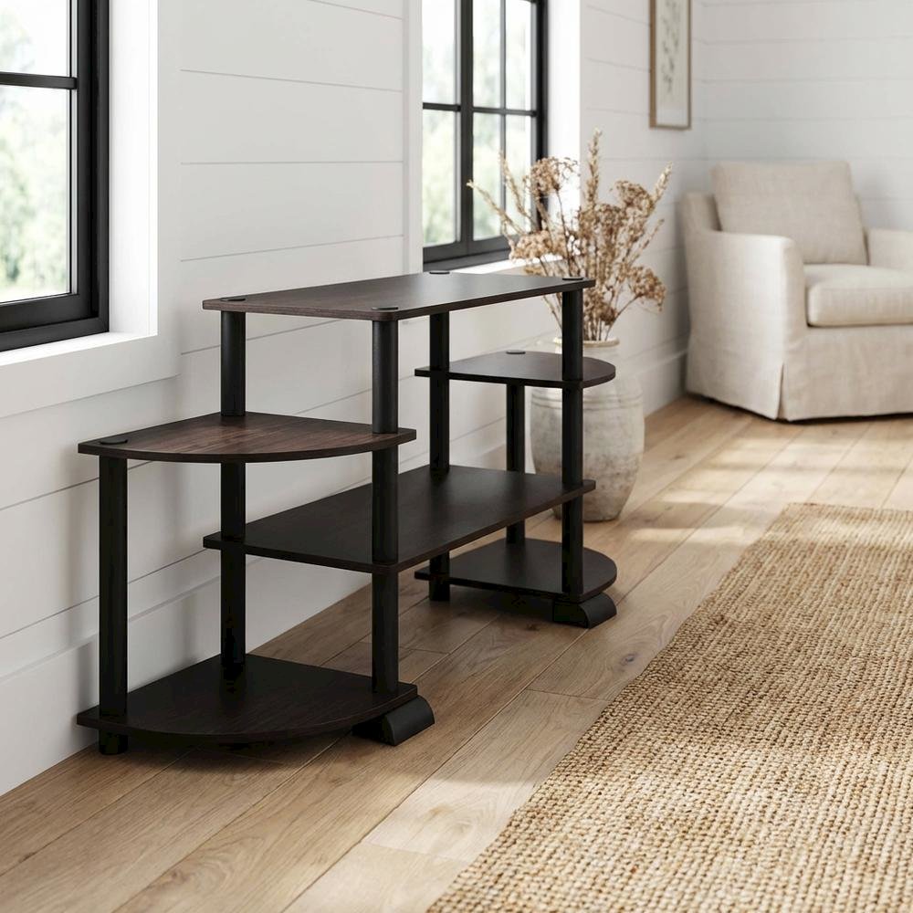 TV stand in Espresso/Black, composite wood, PVC tubes, modern style
