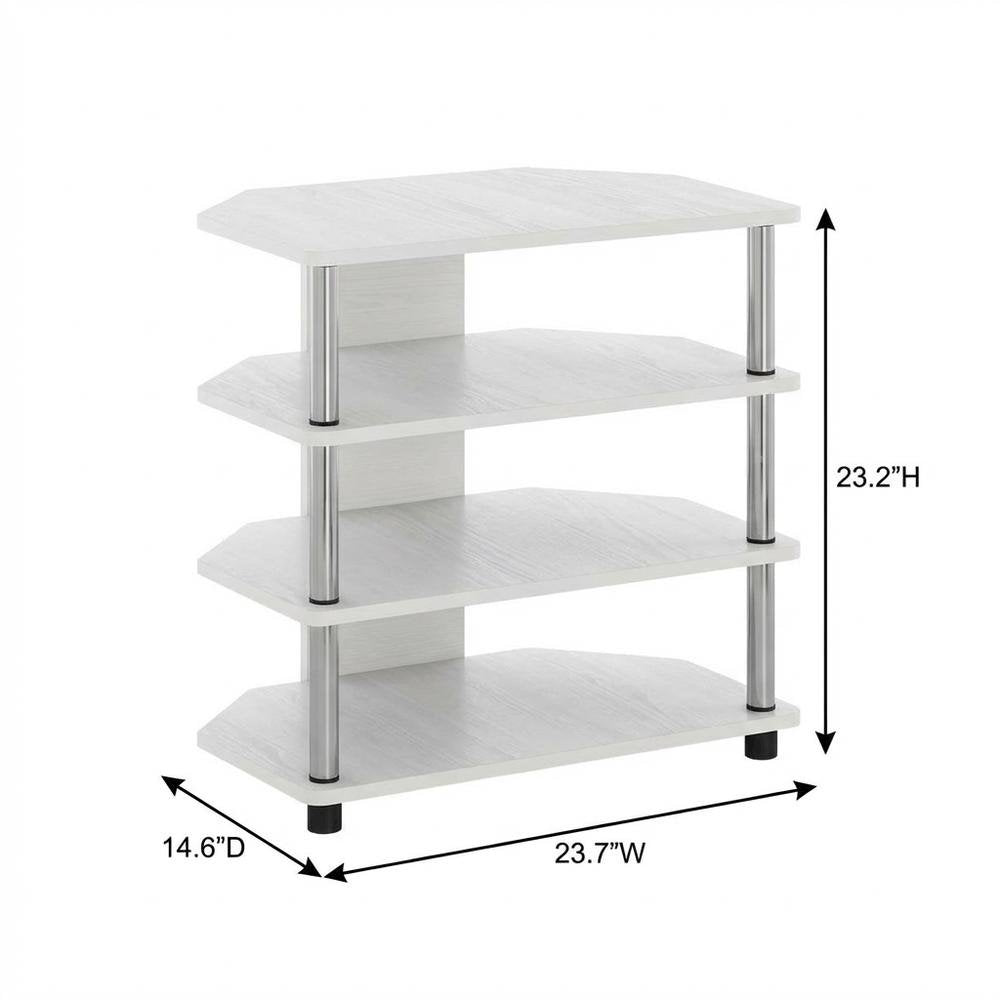 Wooden TV stand, modern white oak, chrome accents, living room furniture