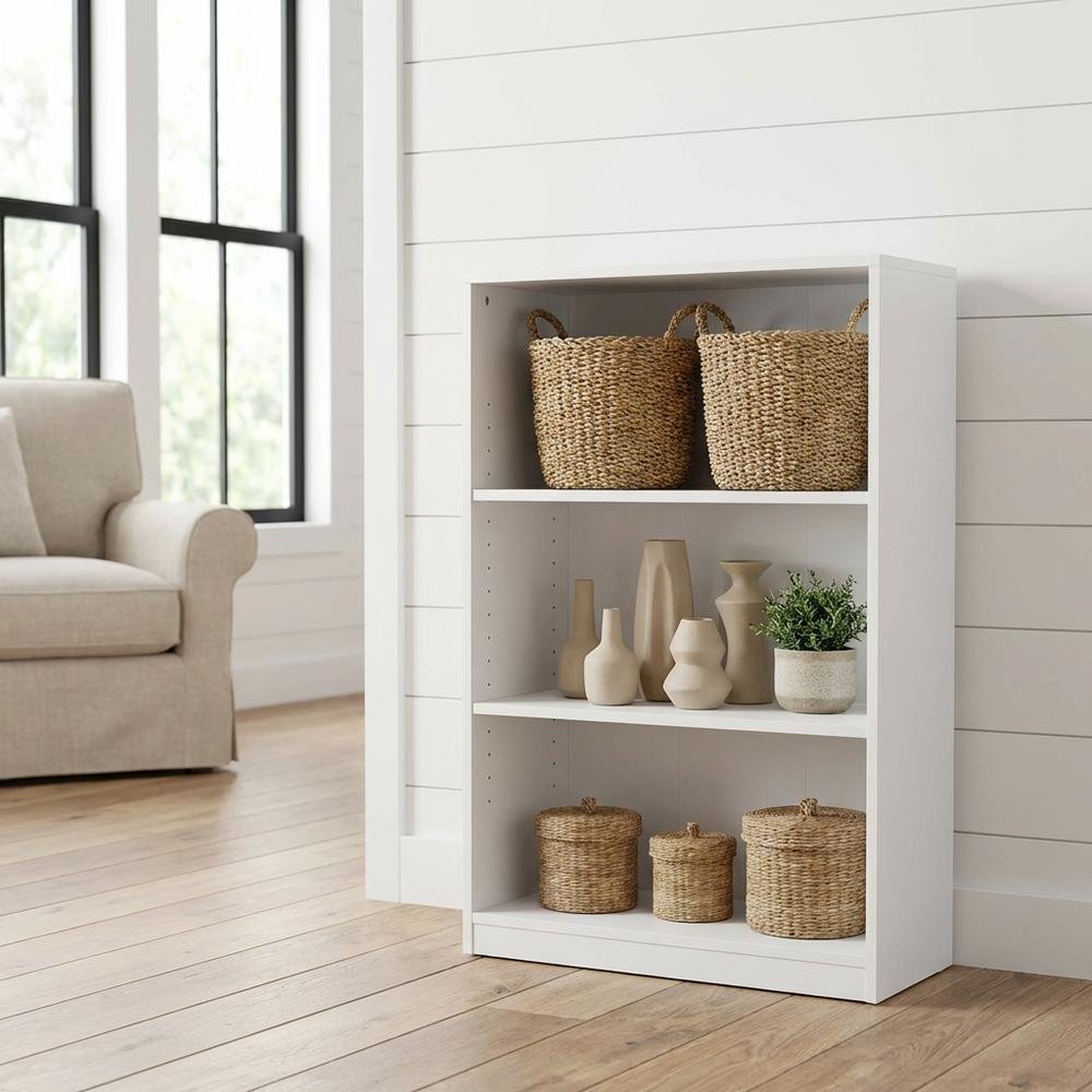 White 3-Shelf Bookcase with Sturdy Construction and Modern Design
