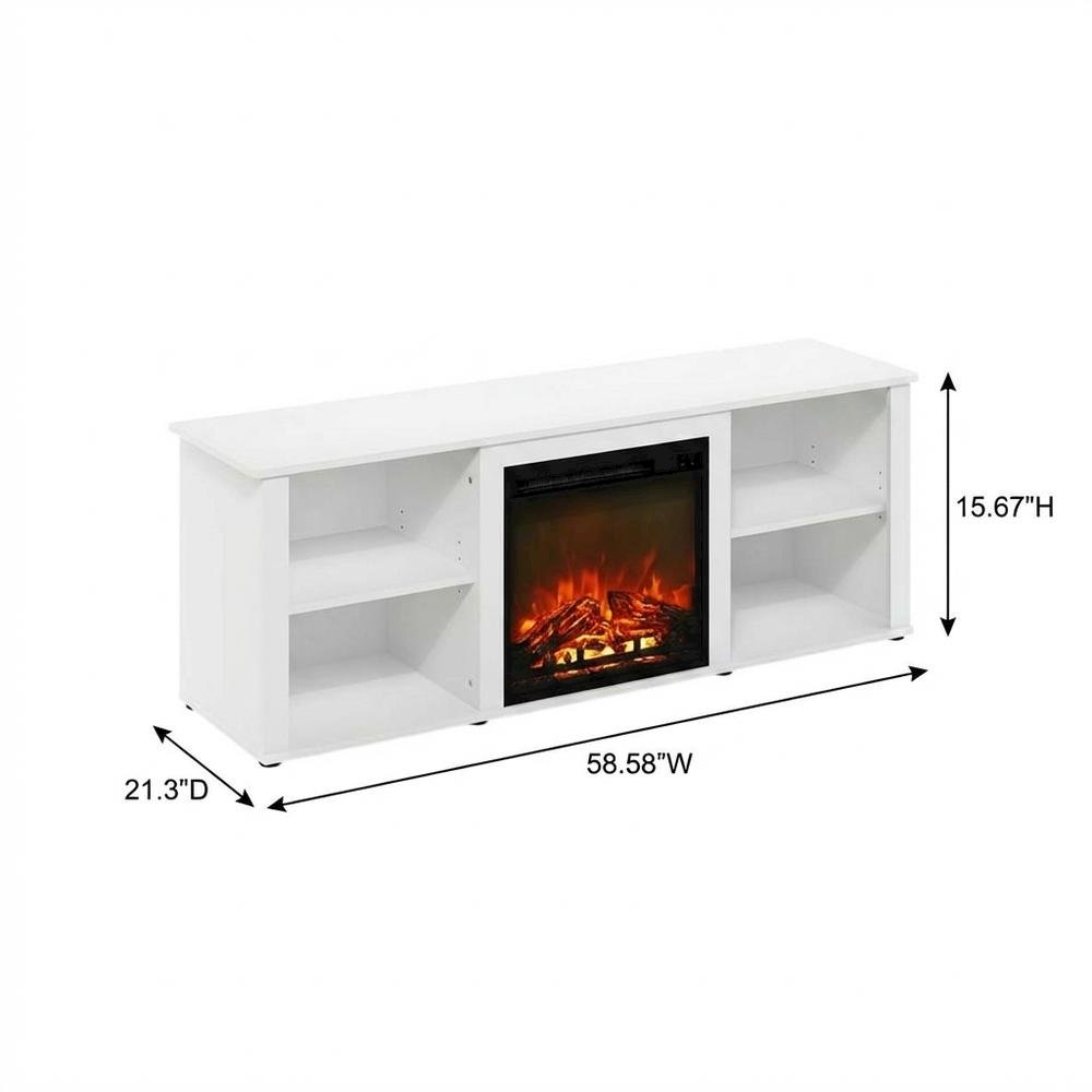 Solid White TV Stand with Fireplace and Wood Construction for Living Room
