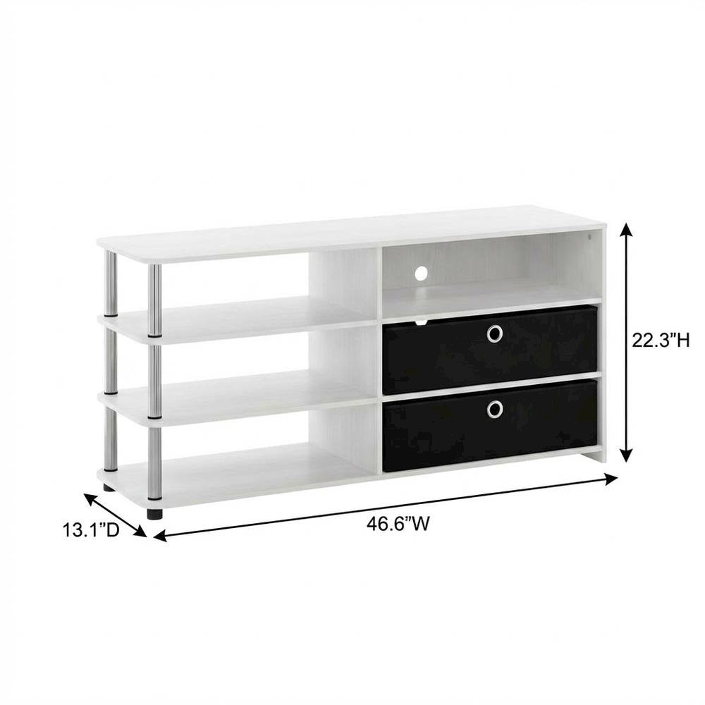 Wooden TV stand for up to 55 inches with storage bins, White Oak finish