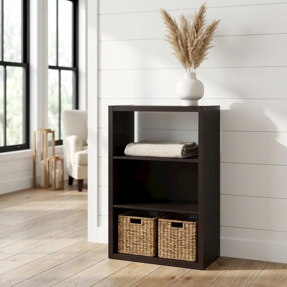 Wooden bookcase with open shelves for versatile storage