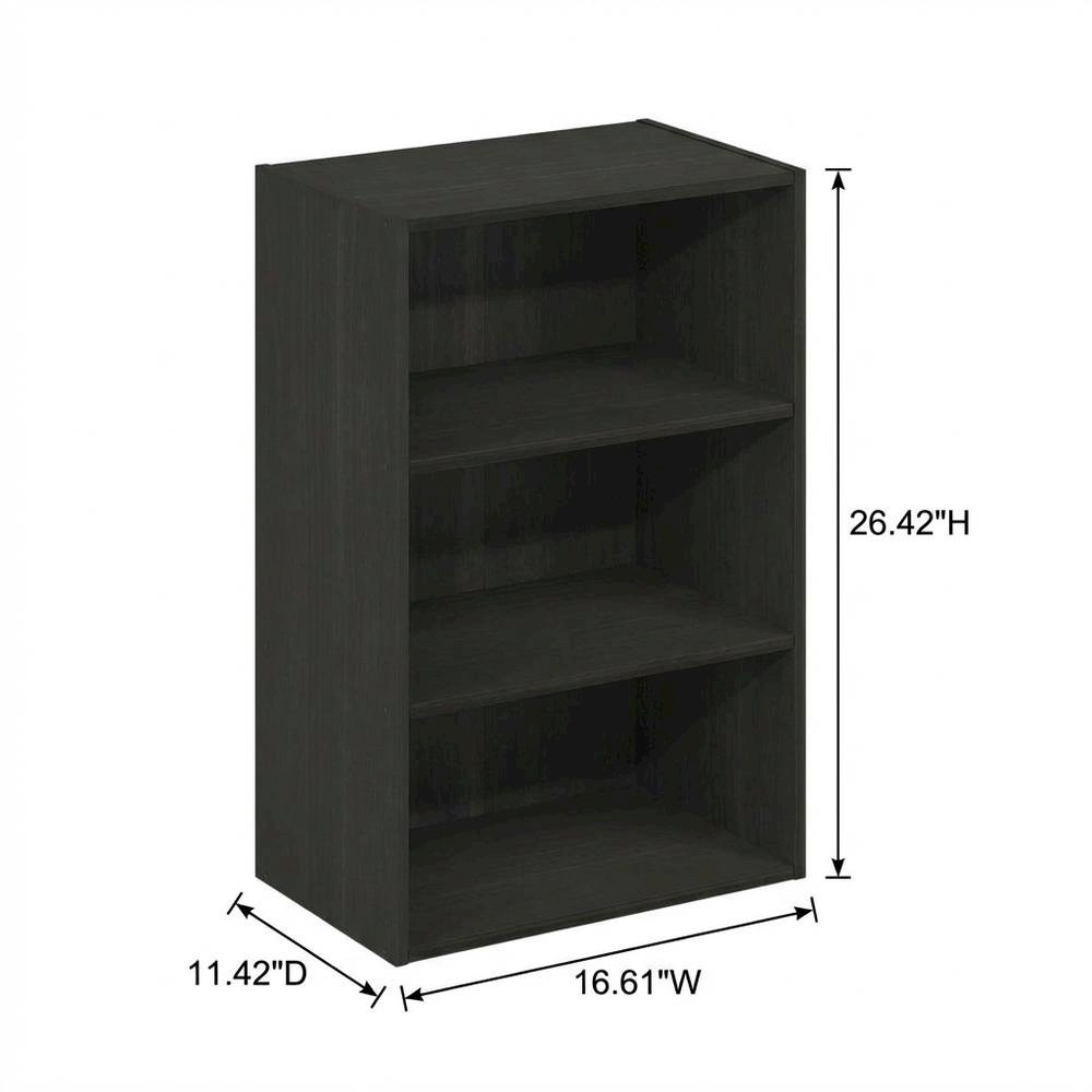Espresso 3-Tier Open Shelf Bookcase with Storage Organizer