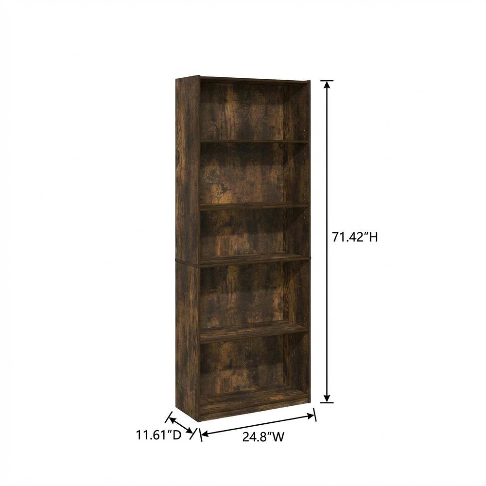 Wooden Bookcase in Finish with Open Shelves for Living Room Storage