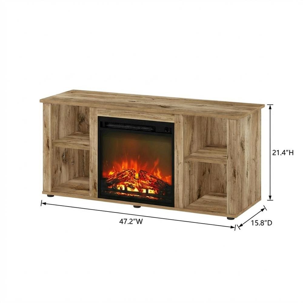 Wood Entertainment Center with Fireplace in Brown finish for Living Room