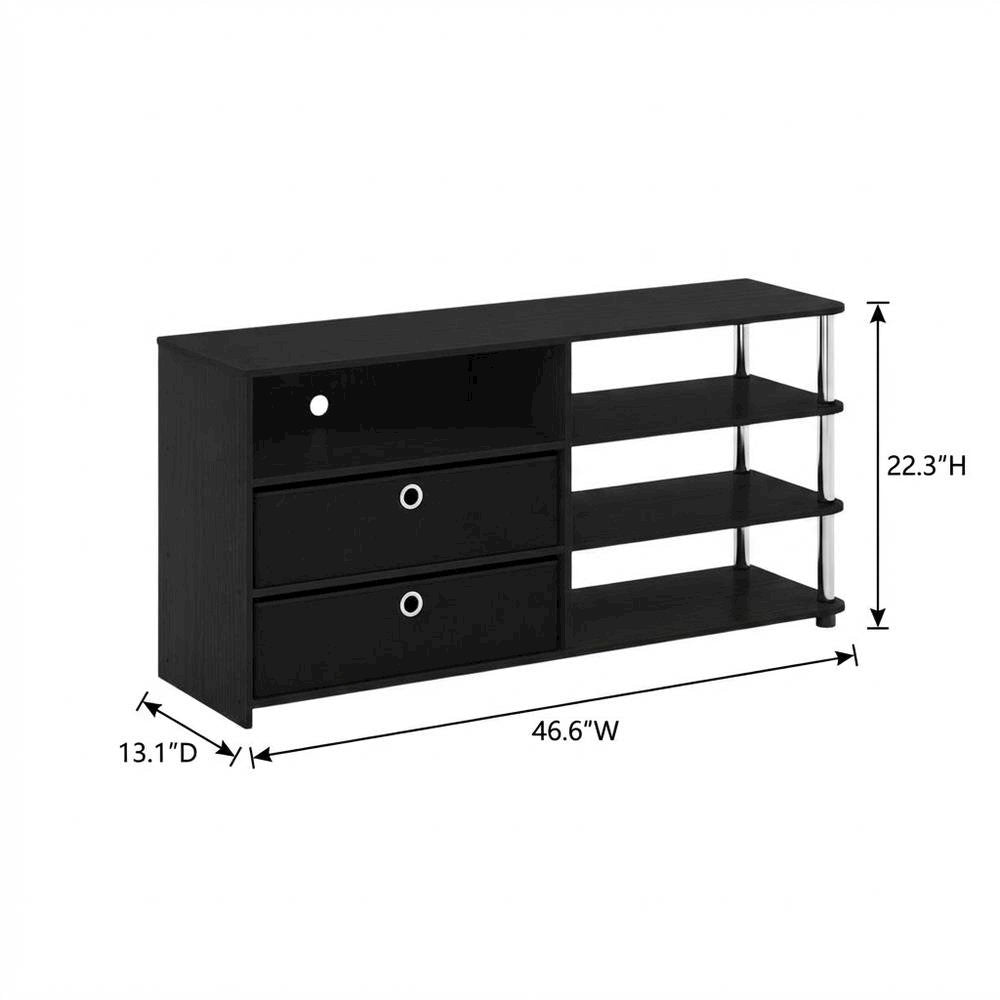 Wood TV stand for up to 55-inch with storage bins, stainless steel accents