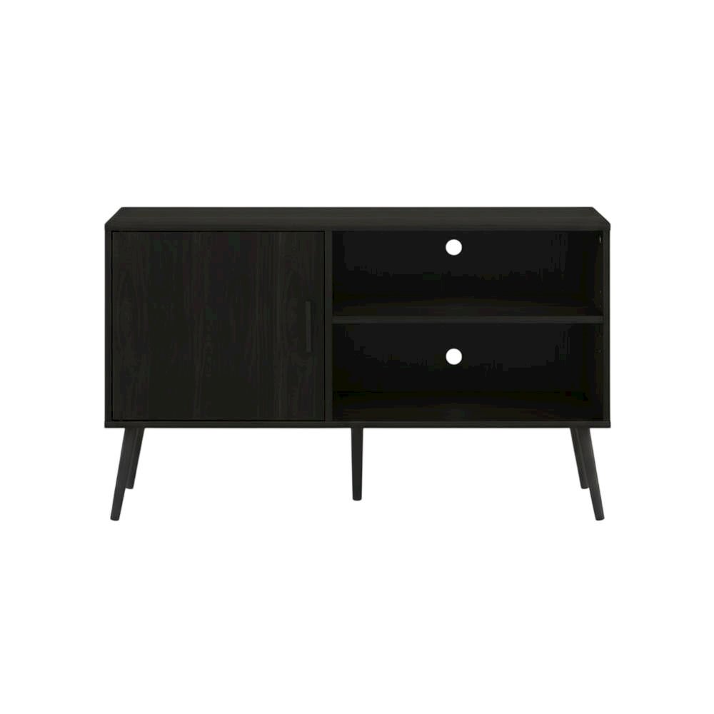 Espresso Wood TV Stand with One Cabinet and Shelves for Living Room