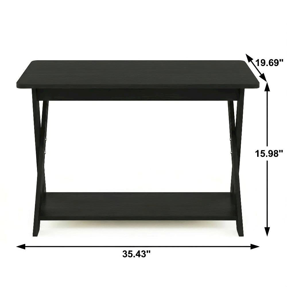 Black Espresso Coffee Table with Storage and X-Shaped Legs, Single Piece