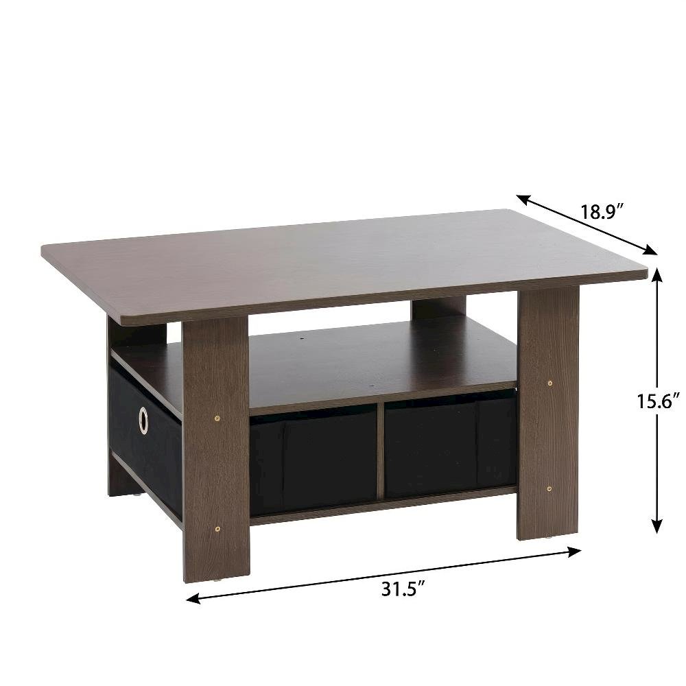 Coffee Table Dark Brown Black with Bin Drawer and Storage Compartment