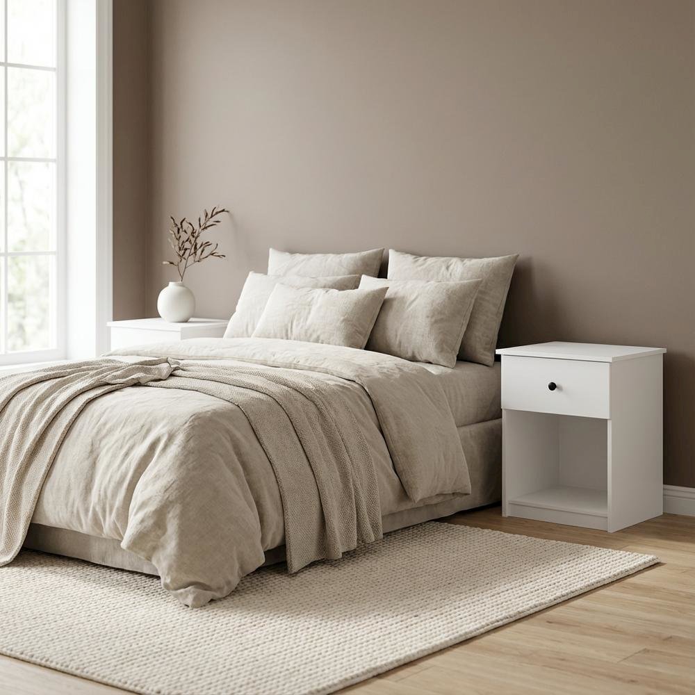 White Nightstands with Spacious Drawer Set of 2 for Bedroom Storage