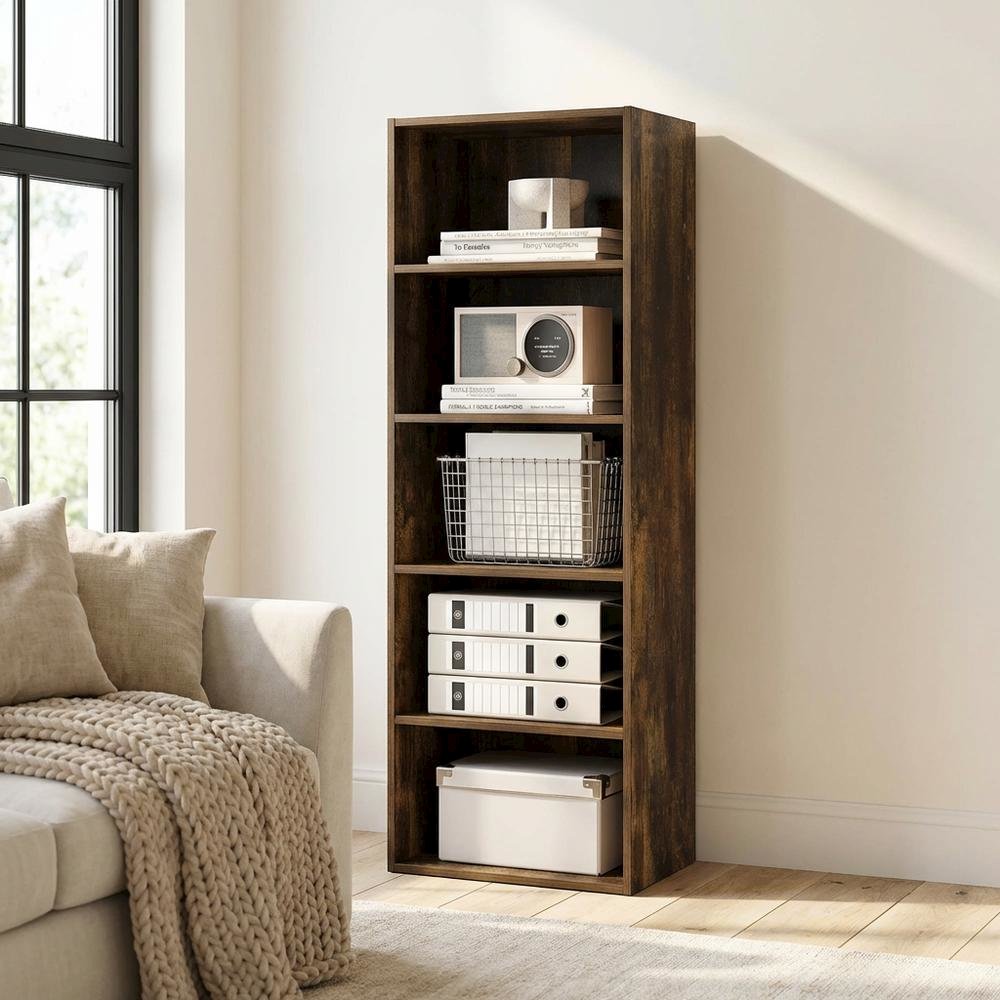 Amber Pine 5-Tier Open Shelf Bookcase with Versatile Storage Solution