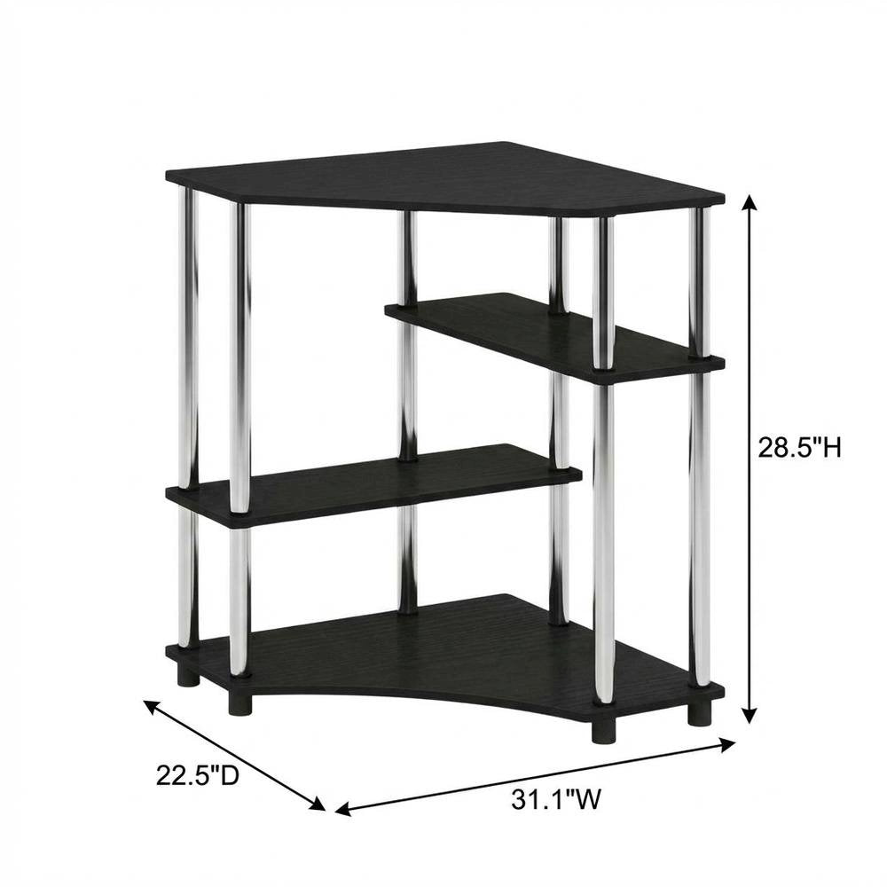 Corner Desk With Shelves In Brown And Stainless Steel For Home Office Use