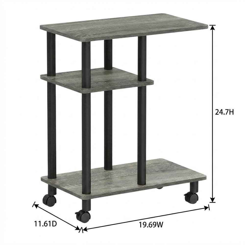 French Oak Grey, U-Shape Sofa Side Table, Rolling Casters