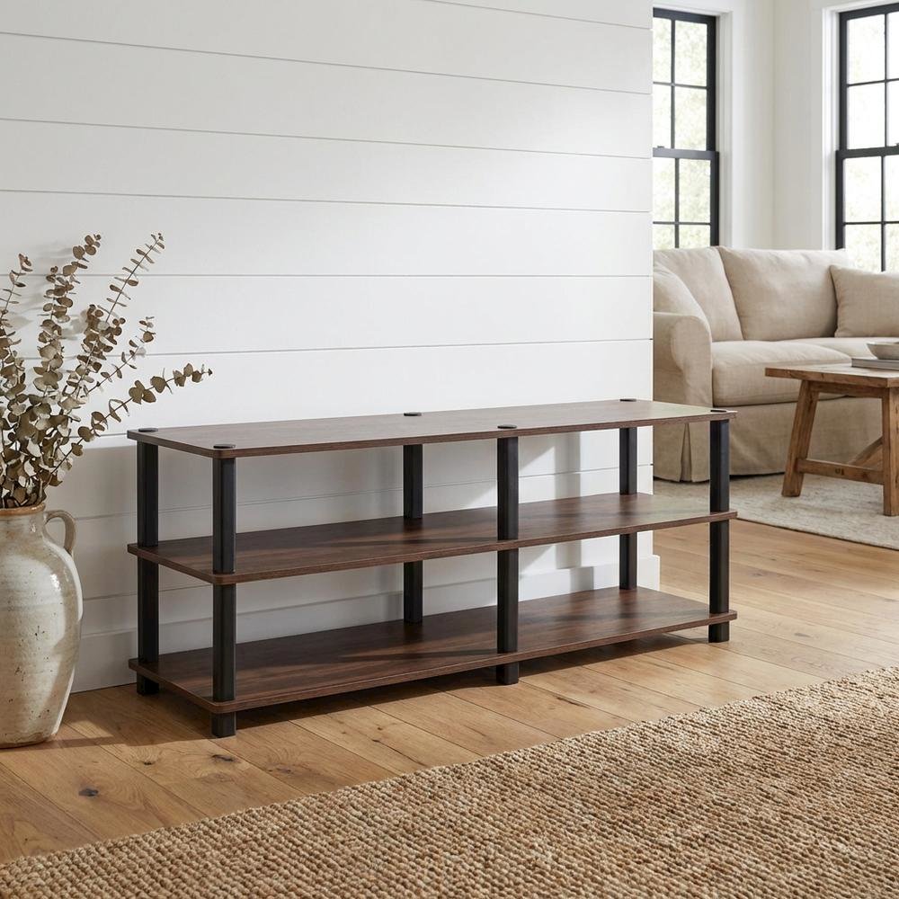 Dark Brown TV Stand with 3-Tier Storage for Entertainment Room