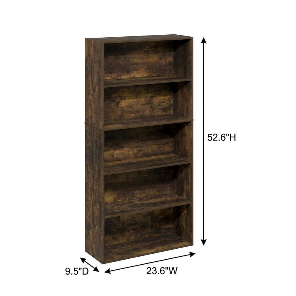 Amber Pine 5-Tier Bookshelf with Adjustable Shelves for Organization