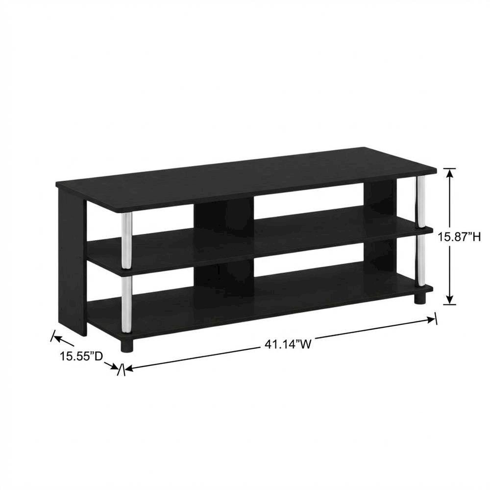 Wooden TV stand in Americano finish with stainless steel tubes, 3-tier design
