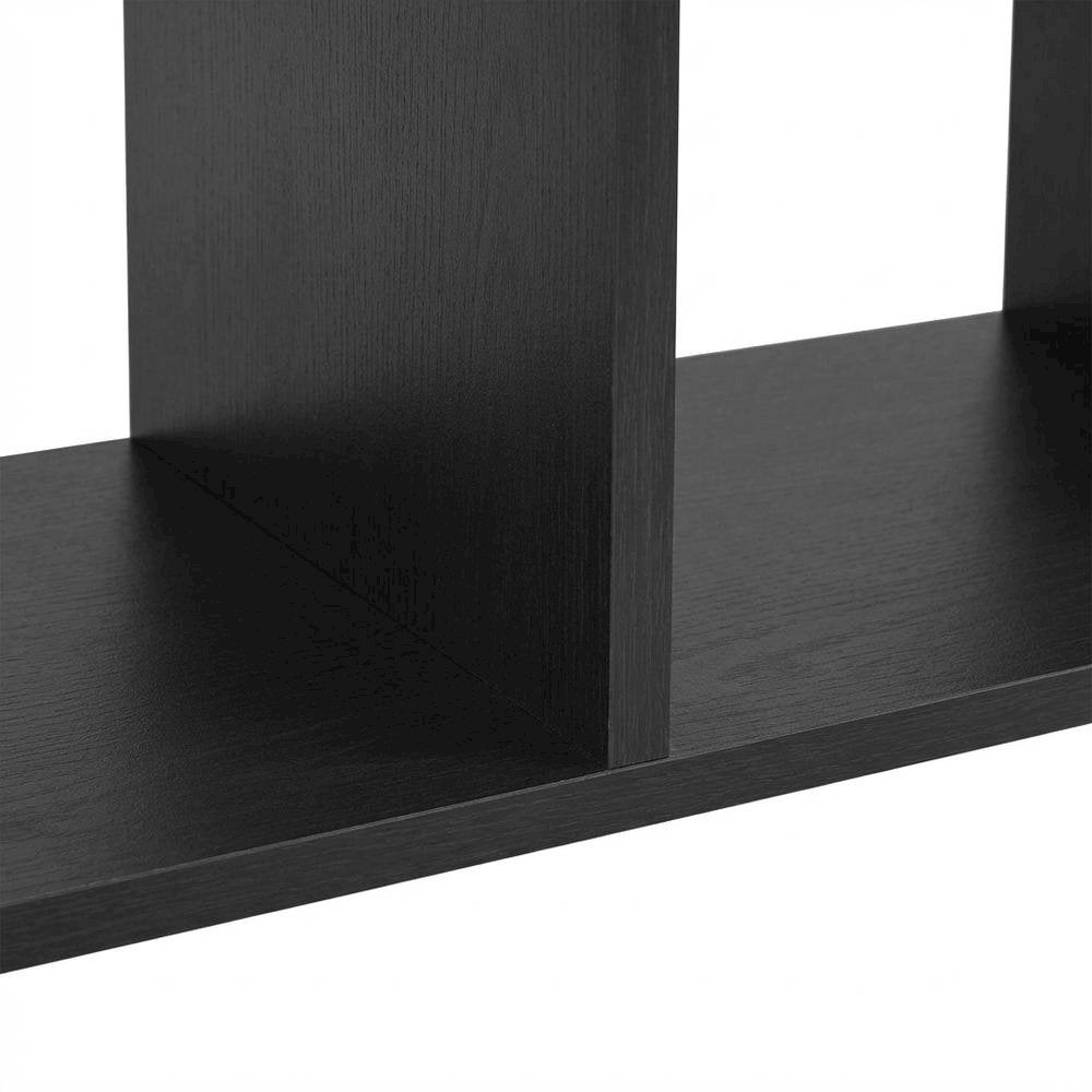 Black Manufactured Wood Bookcase with Open Shelving and Modern Design