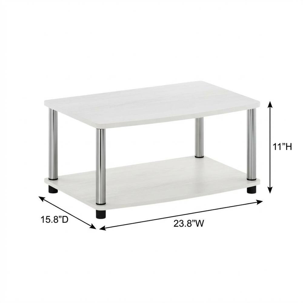 White Oak, Chrome TV Stand, Elevated 2-Tier Design, Wooden Construction
