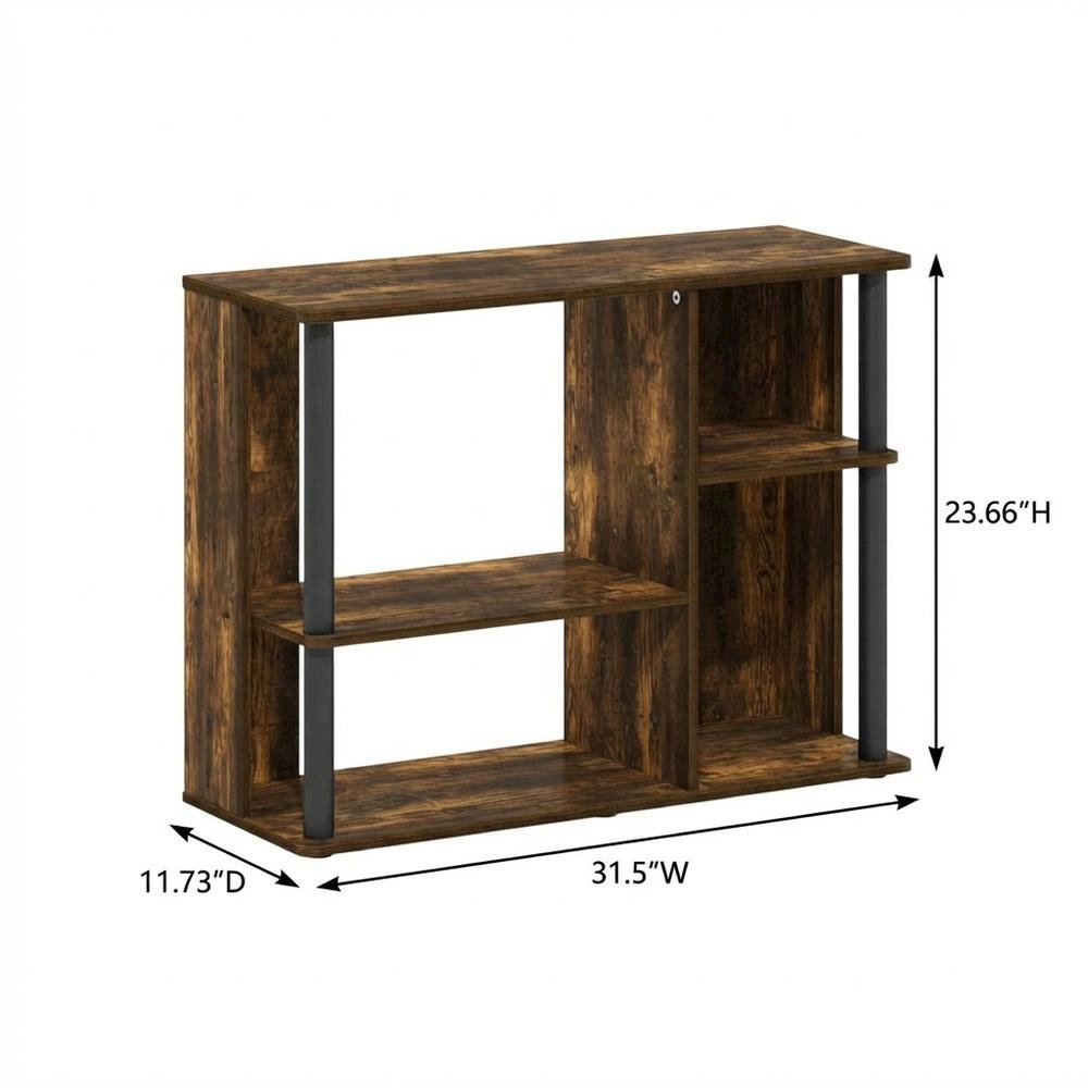 Wooden TV stand with amber pine and black finish, holds up to 40-inch screens