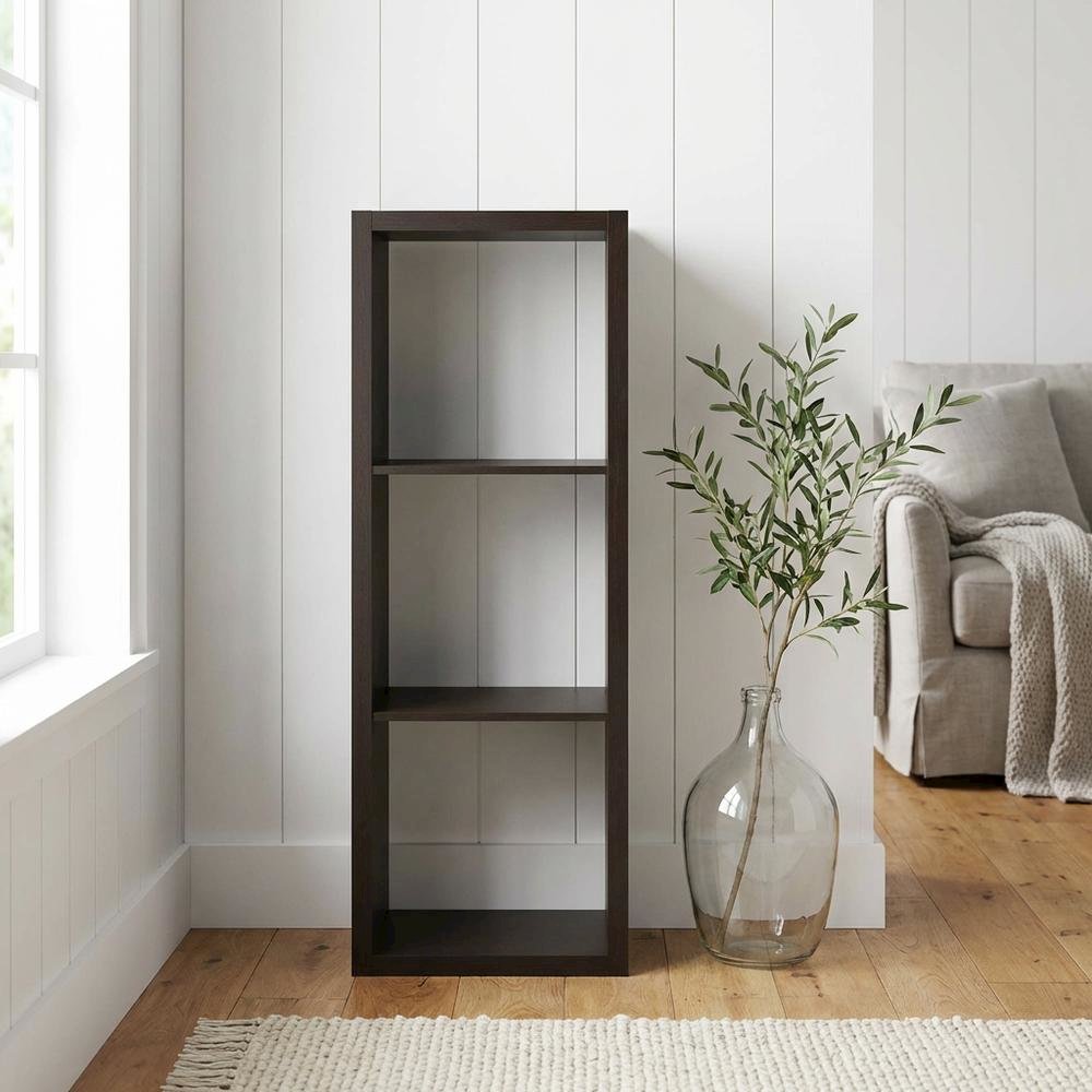 Wooden bookcase with open shelving and sturdy construction