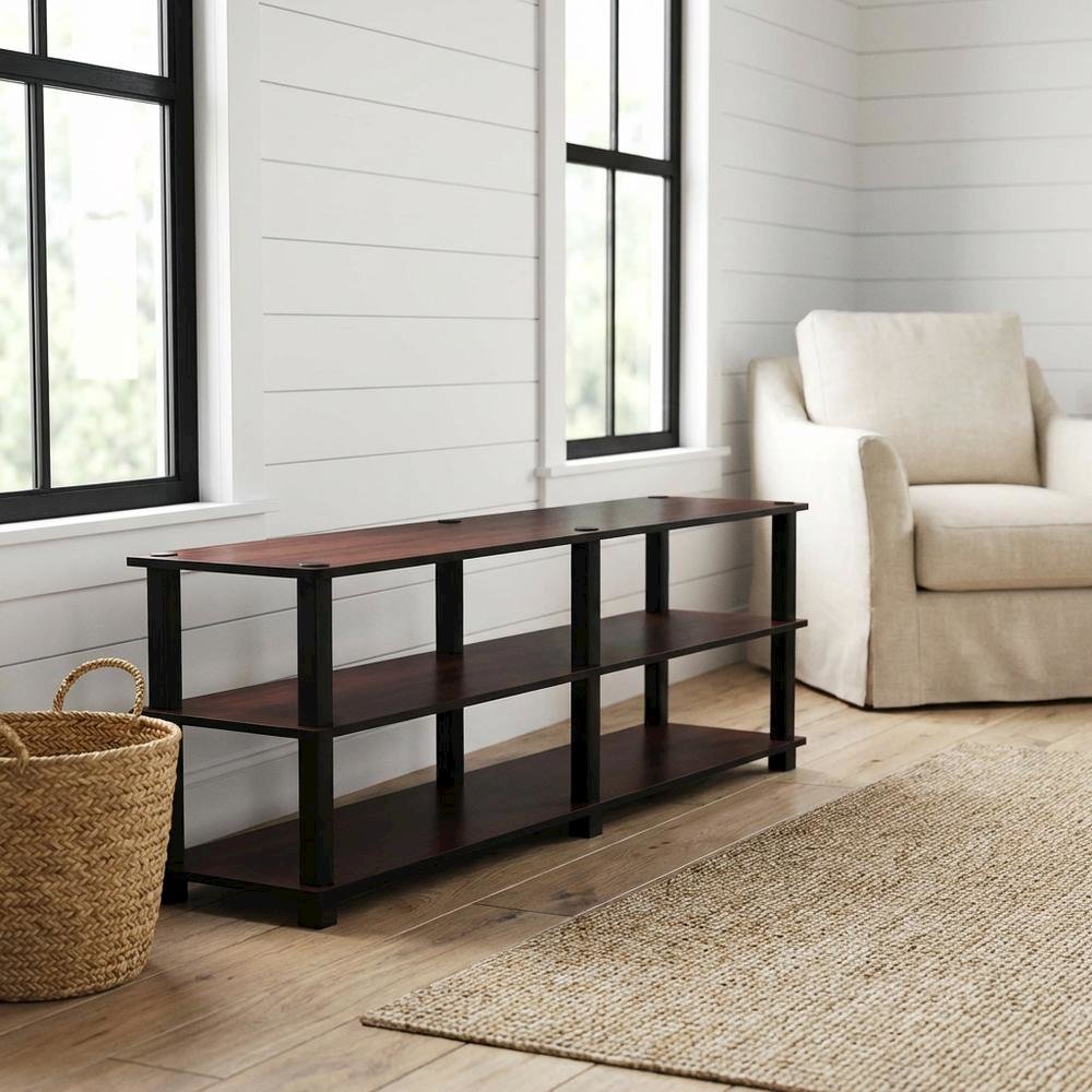 Dark Cherry/Black TV Stand with 3 Tiers and Engineered Wood Storage