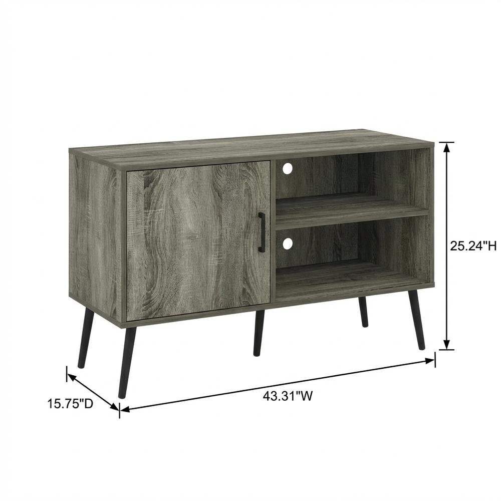 Mid Century Style TV Stand, Wood Legs, French Oak Grey Finish, Single Cabinet