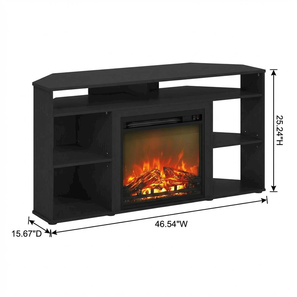 Wooden corner TV stand with fireplace for up to 55-inch screens, Americano style