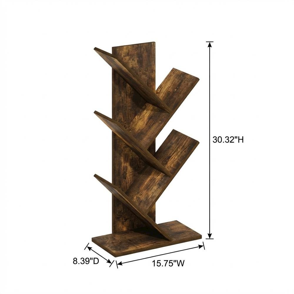 Wood Bookcase in Classic Brown Finish with Sturdy Shelving and Compact Design