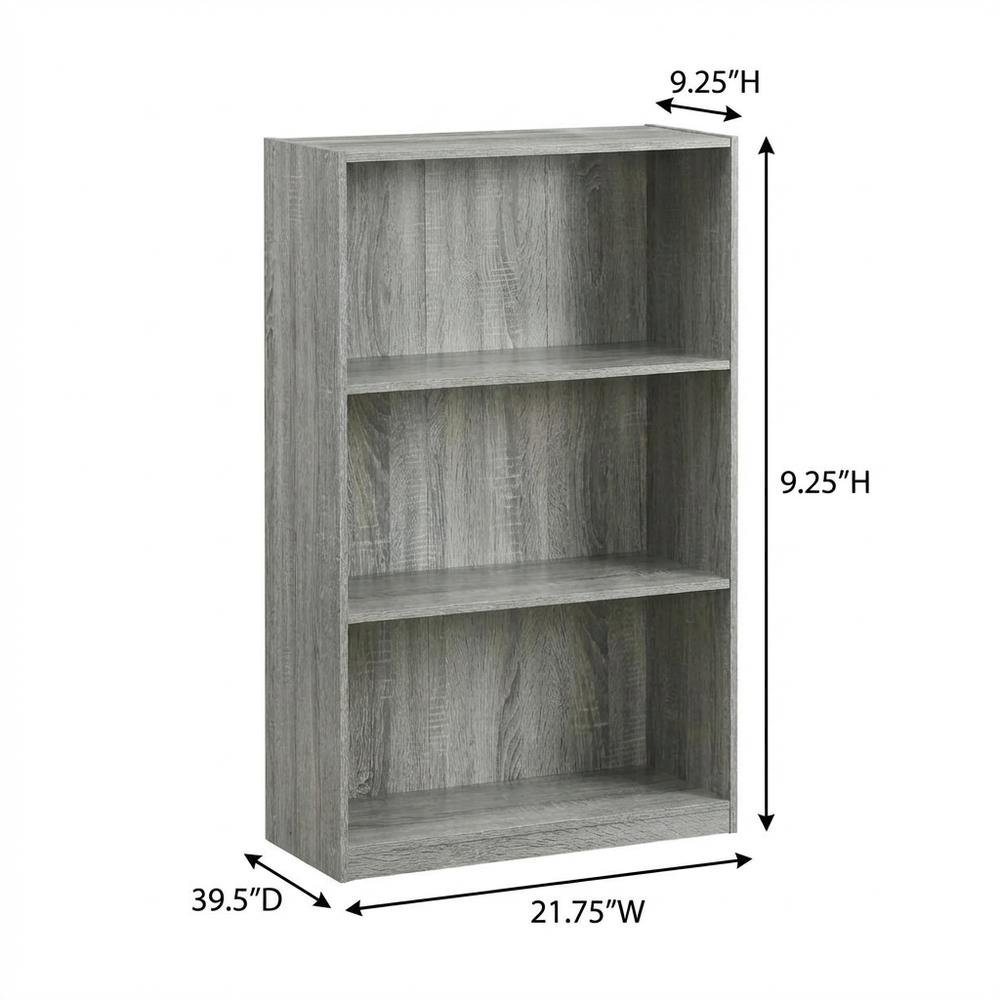 French Oak Grey 3-Tier Bookcase with Spacious Shelves for Home Storage