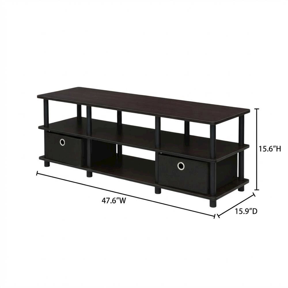 Espresso/Black TV Stand with Storage Bins and Wood Construction