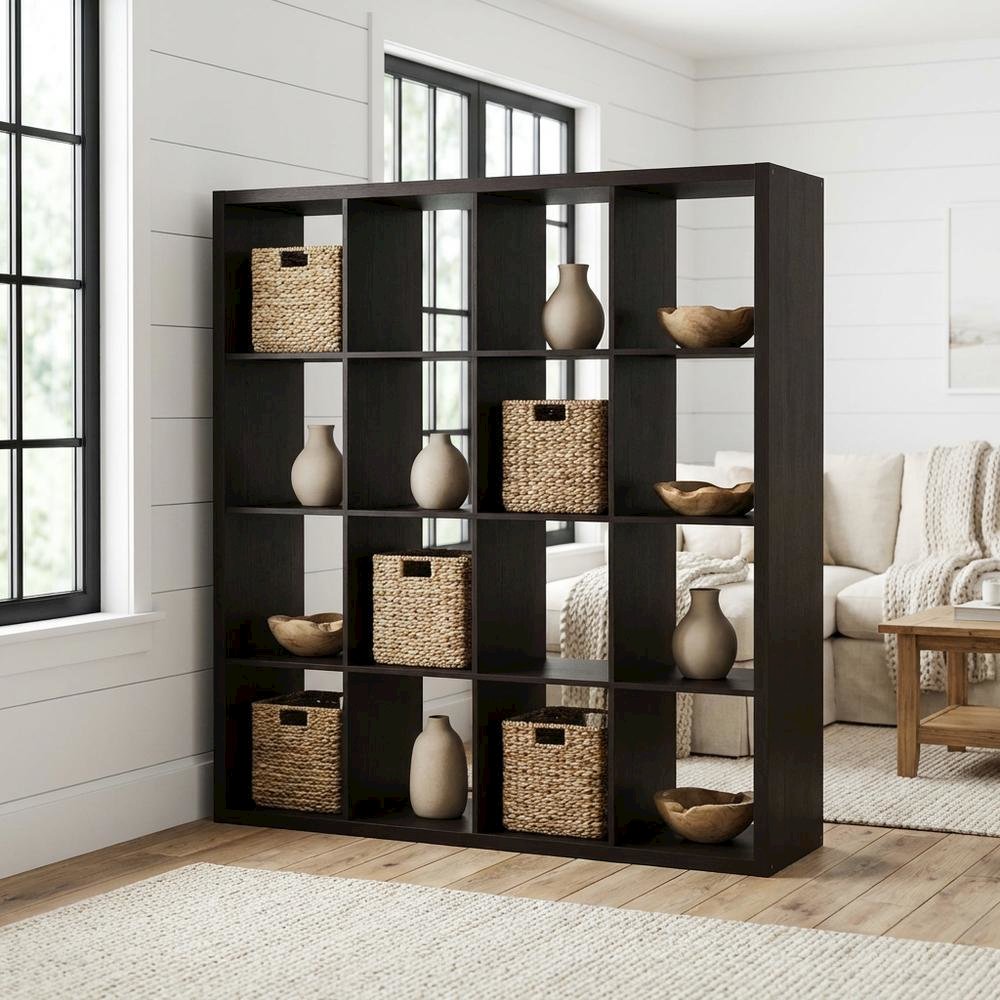 Wooden bookcase with open shelving for versatile storage
