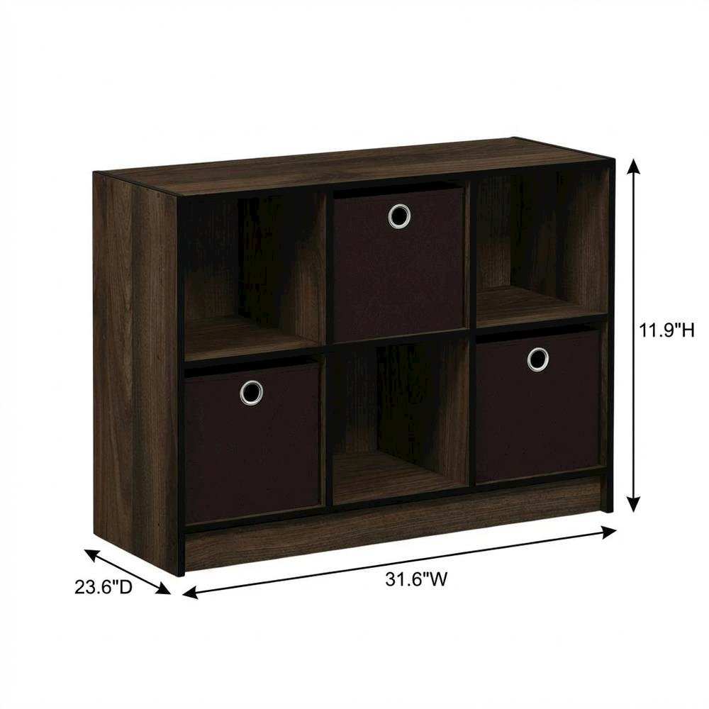 Wooden 3x2 Bookcase with Storage Bins in Walnut Finish for Organized Living