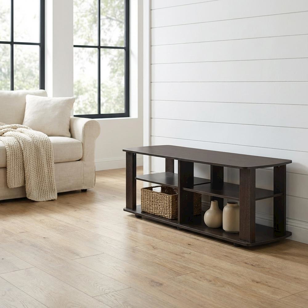 Dark Brown TV Stand with Composite Wood Finish for Living Room Storage
