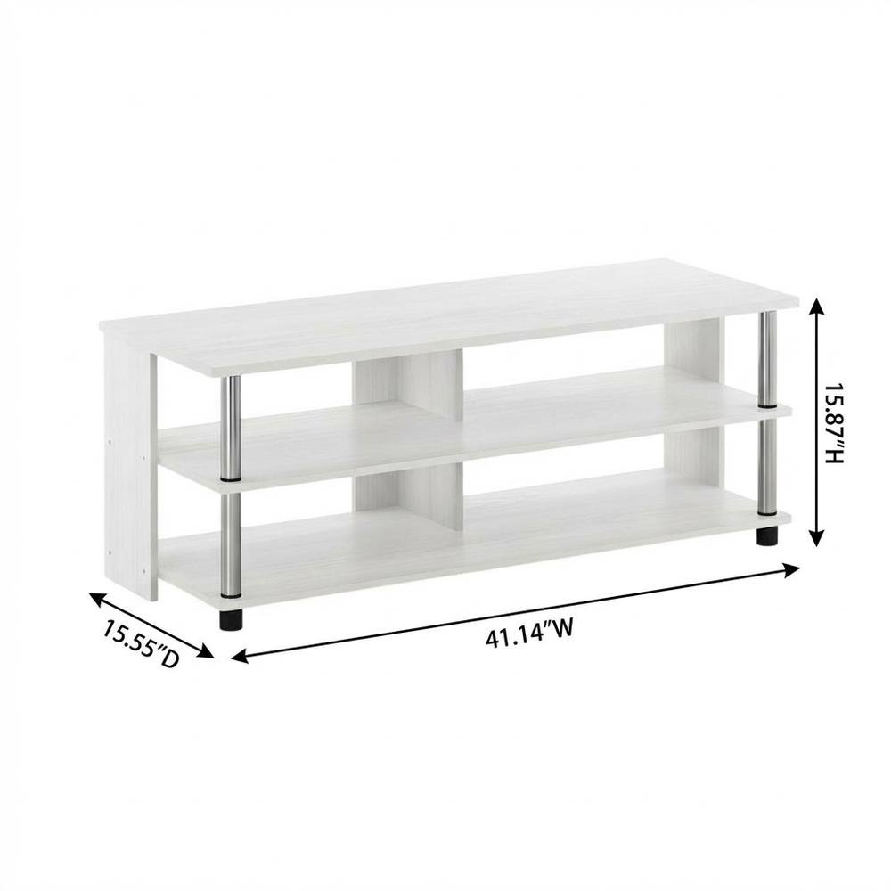 White Oak TV Stand, 3-Tier Design, Stainless Steel Tubes, up to 48 inches