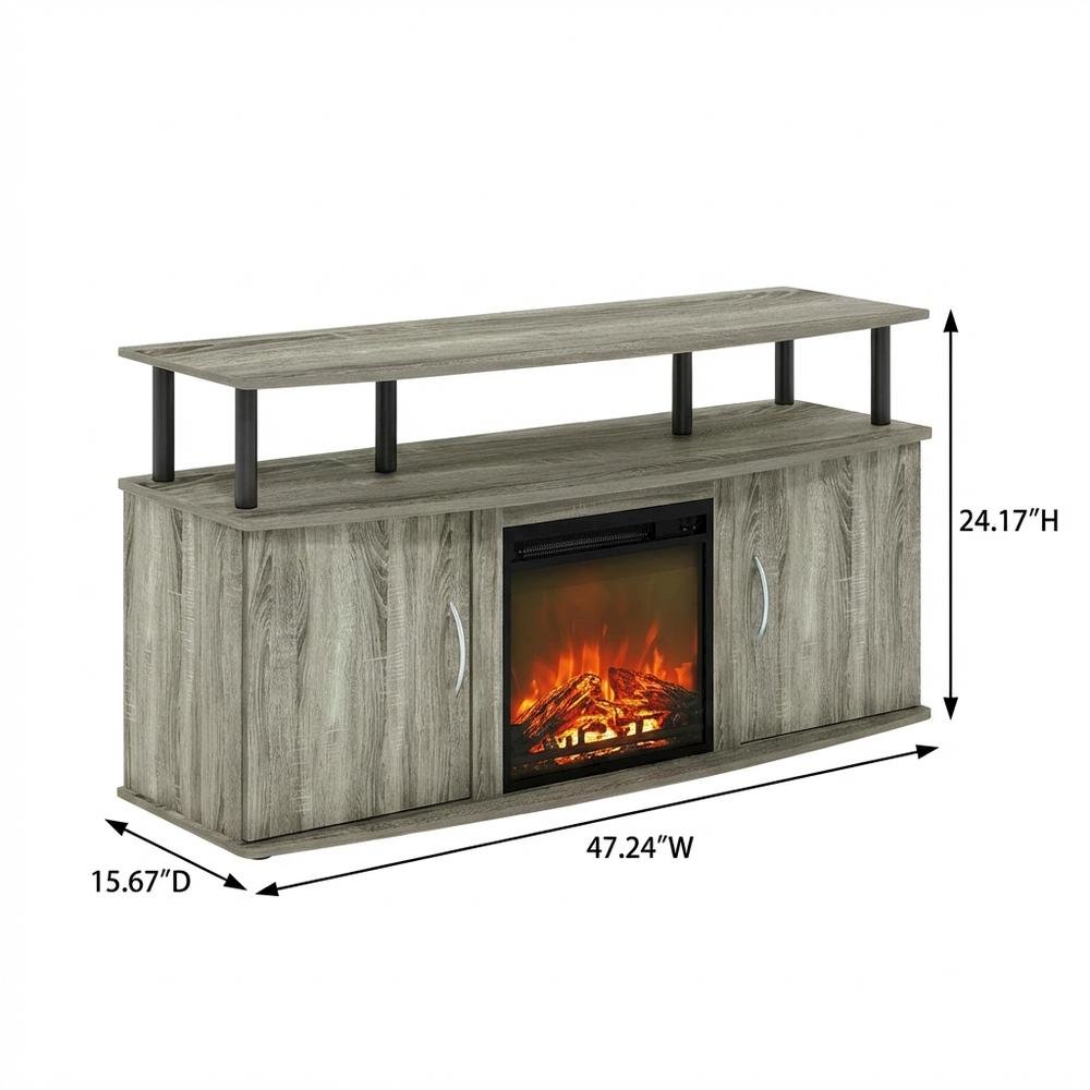 Gray Fireplace Entertainment Center with Storage Cabinets for TVs up to 55 Inch