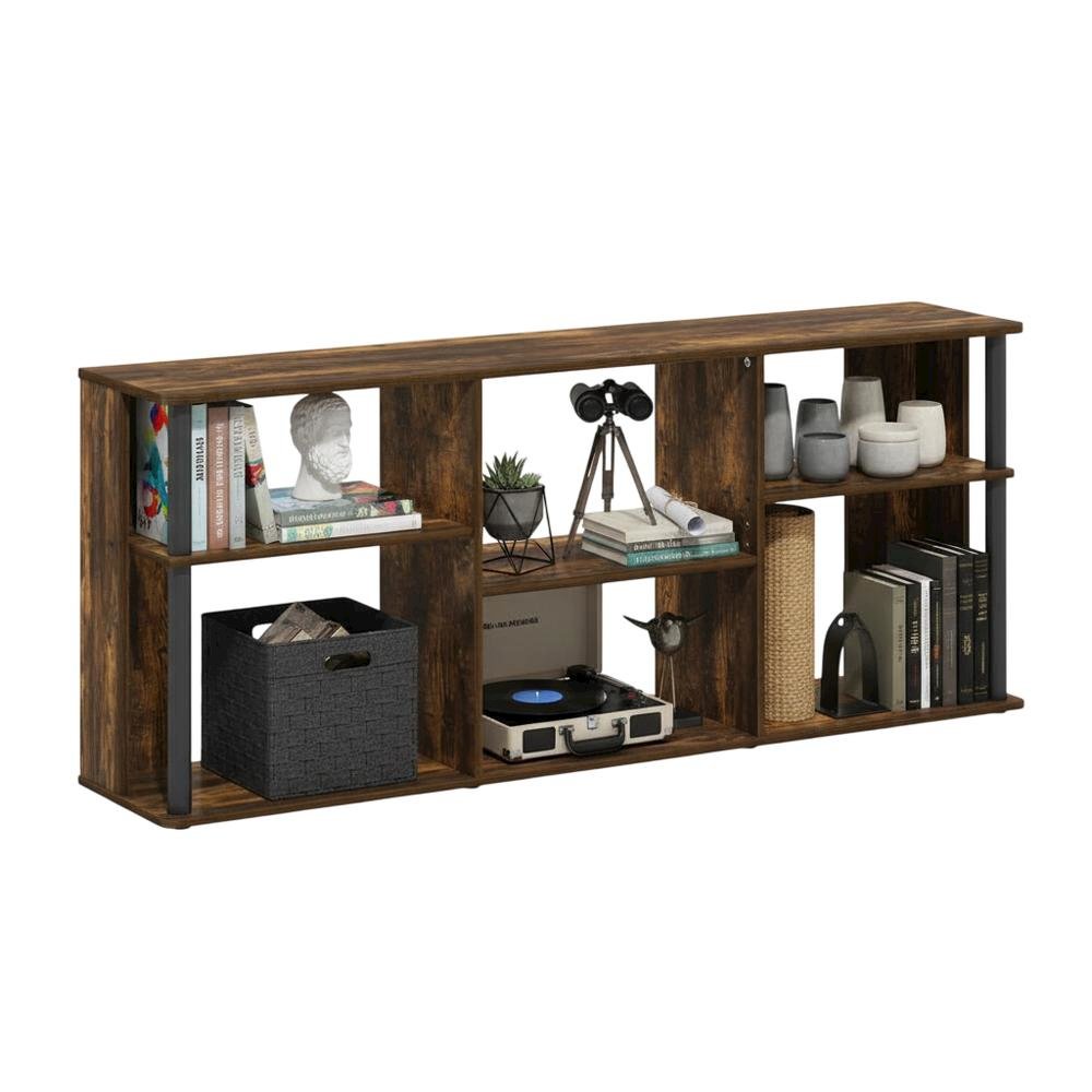 Wooden TV stand with black and amber pine finish for TVs up to 65 inches