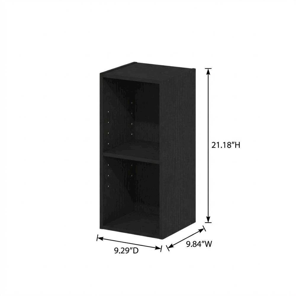 Black wooden bookcase with compact height and modern design, sturdy construction