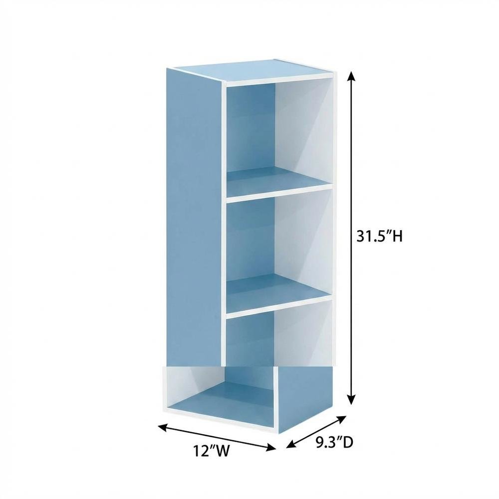 White and Light Blue 3-Tier Open Shelf Bookcase with Spacious Storage