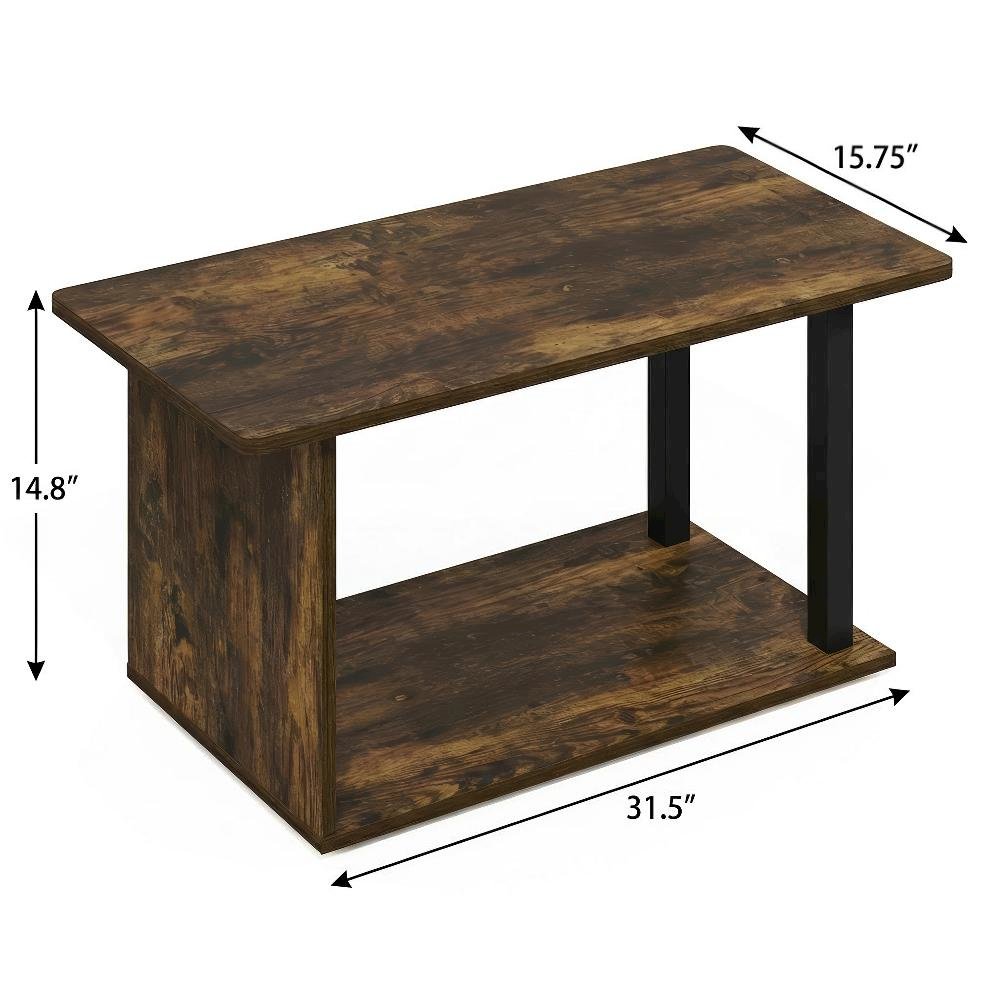Amber Pine Coffee Table with Black Legs, Rustic Style, Single Piece